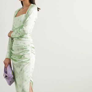 Ganni Green Satin Midi Dress